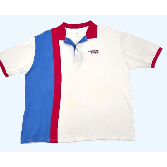 VINTAGE AMERICAN MOTORS DEALER POLO SHIRT RED WHITE & BLUE SHORT SLEEVE 2XL - Picture 1 of 5